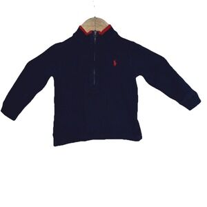Polo Ralph Lauren 1/4 Zip Pullover Kids 24M Navy Red Pony Knit Mock Neck Preppy